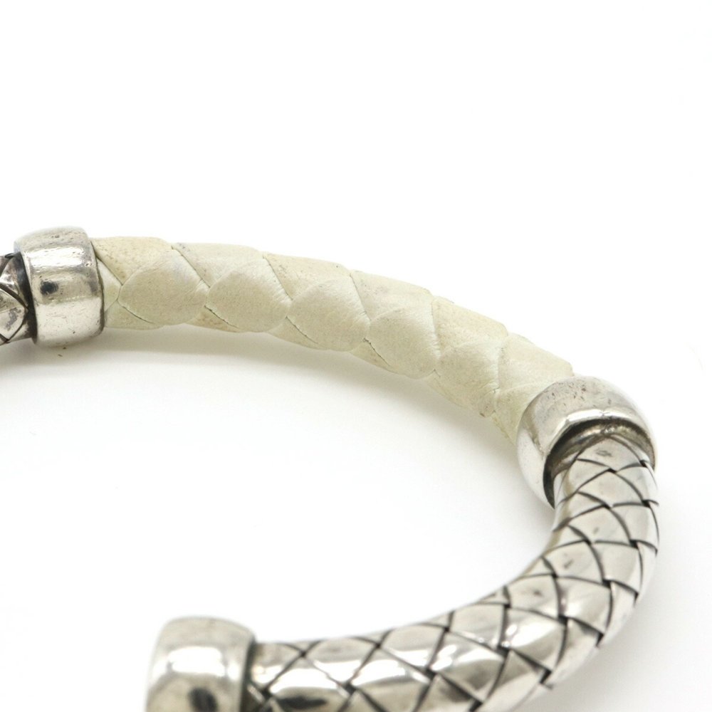 BOTTEGA VENETA Bottega Veneta Intrecciato Bracelet Bangle Silver SV925 Leather W - Picture 7 of 9